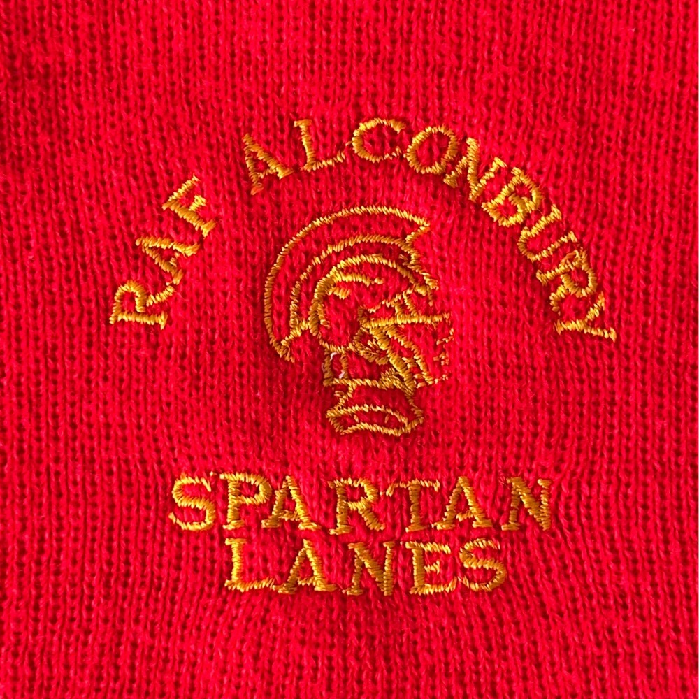 Vintage 60s 70s Bowling Sweater Unisex M Orange Spartan Lanes England V-Neck - Picture 8 of 12